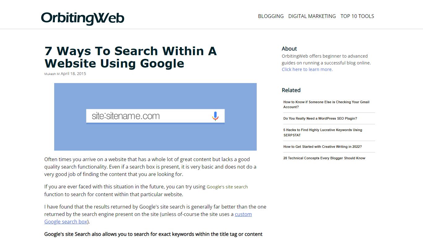 7 Ways to Search Within a Website Using Google - Orbiting Web