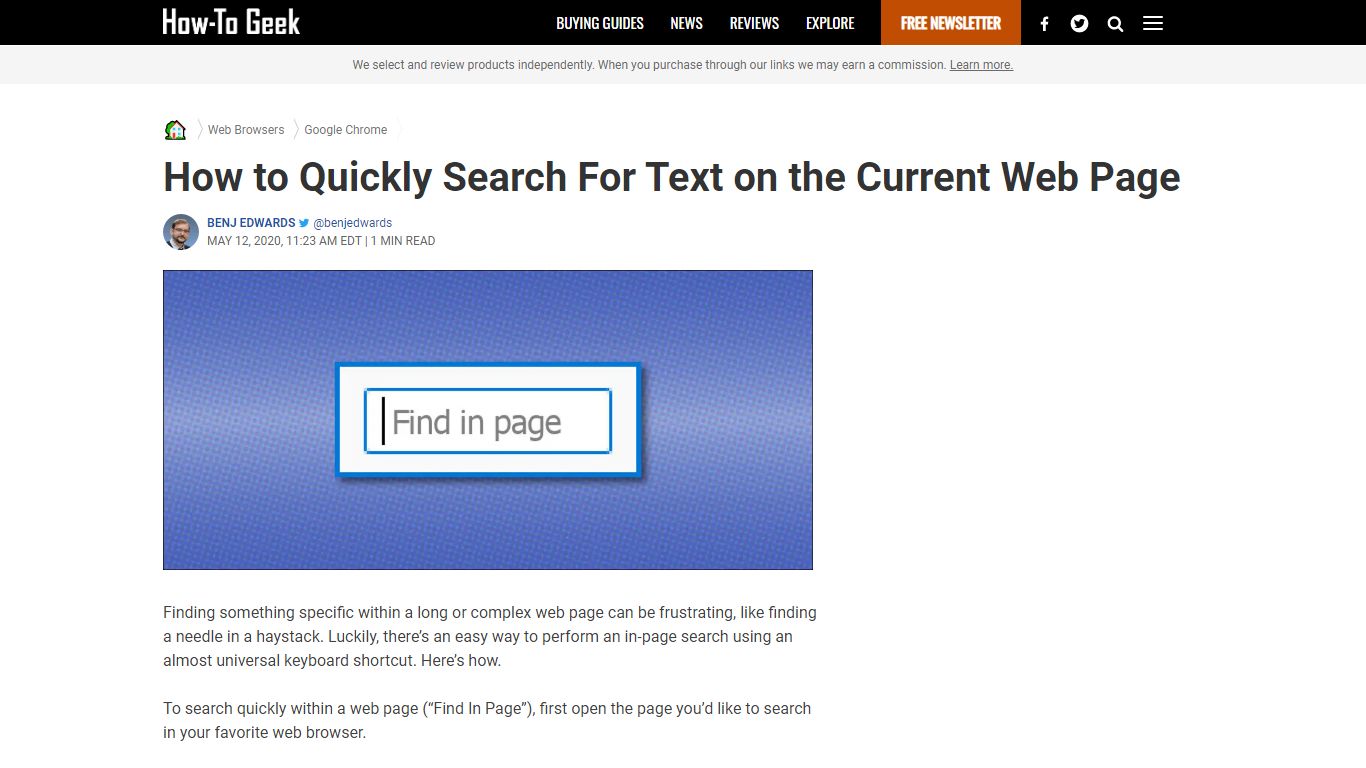 How to Quickly Search For Text on the Current Web Page