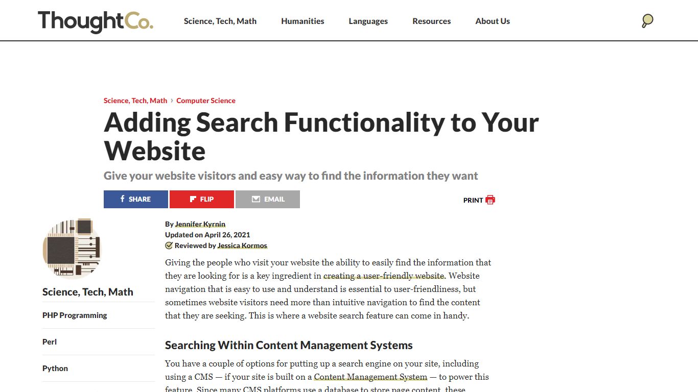 Adding Search Functionality to Your Website - ThoughtCo